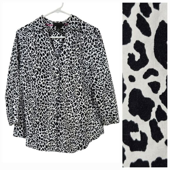 Lane Bryant Snow Leopard Print Button Down Shirt Woven Animal Print Women's 16 - Picture 1 of 9
